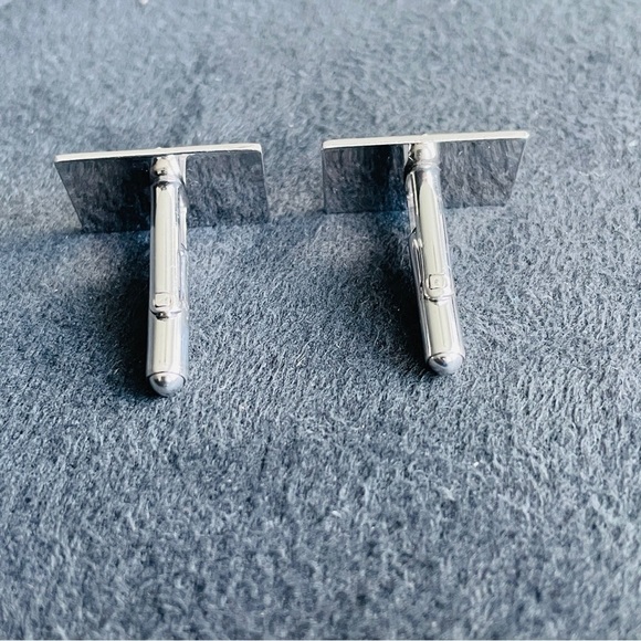 VINTAGE A&Z STERLING SILVER TEXTURED RECTANGLE CUFFLINKS CUFF LINKS - Picture 4 of 6